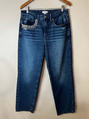 Good American Good 90's Straight Bedazzled Jeans in Indigo348 WOMENS 6/28
